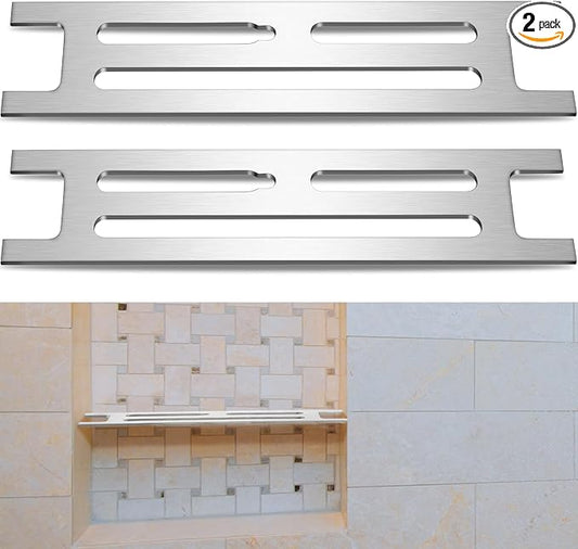 Teenyyou 2 Pcs 316 Stainless Steel Shower Niche Shelf Insert - 3mm Ultra-Thin Brushed Metal Divider for 12" Prefabricated Niches, Marine Grade Floating Shelf for Bathroom Tile Remodel & Storage