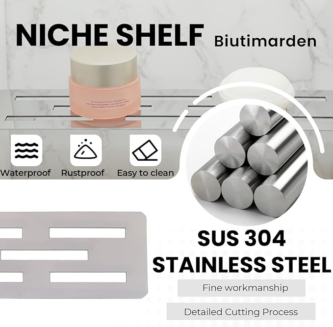 11.81 Inch Shower Niche Shelf for Prefabricated Tile Niches SUS304 Stainless Steel Shower Shelf for Tile Prefab Niche (Chrome)