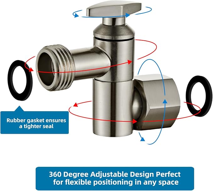 Metal Shower Head Elbow Adapter, 360 ° Adjustable Swivel Brass Showerhead Adapter Brushed Silver