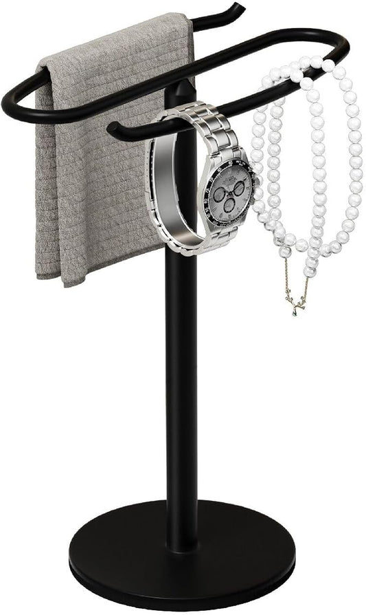 Hand Towel Holder Stand,S-Shaped Free-Standing Towel Rack Black SUS304 Stainless Steel Towel Bar Rack Stand Stand Hand Towel Rack Standing Towel Bar for Bathroom Kitchen Vanity Countertop