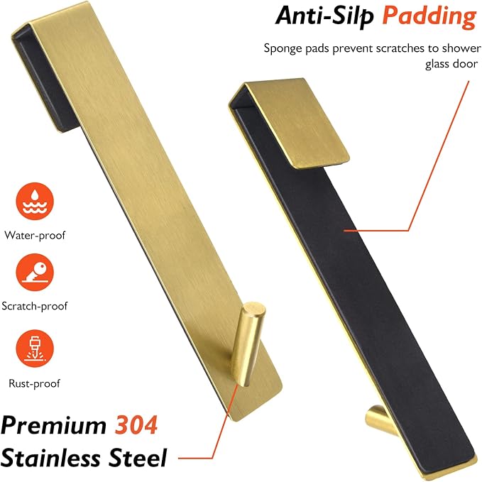 Kontoyo Shower Door Hooks(7.5 Inch),Extended Over Door Hooks for Bathroom Frameless Shower Door,Robe,Towel-2 Pack-Gold