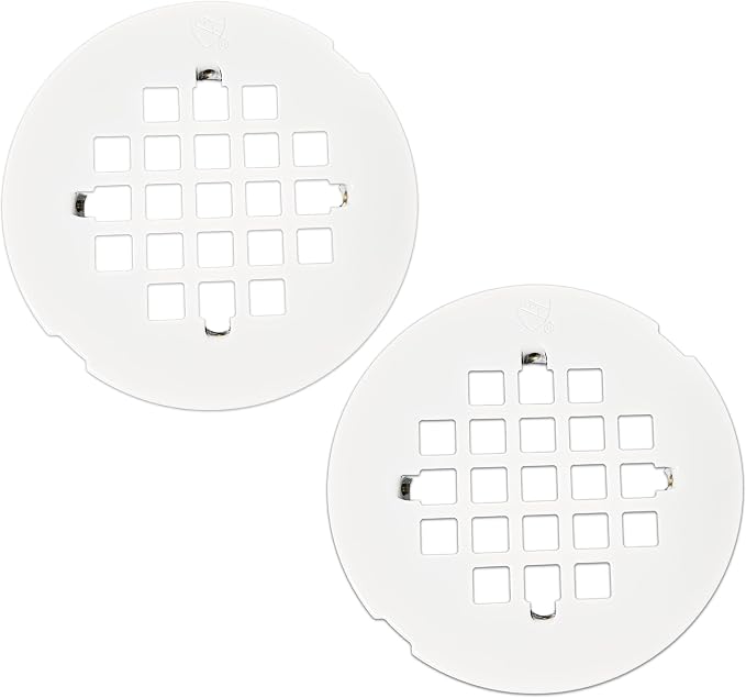 Westbrass D319-2-50 4-1/4" OD Casper Style Brass Snap-in Shower Strainer Grid Drain Cover, Powder Coat White (2-Pack)