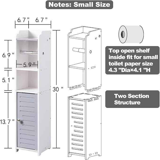 AOJEZOR Toilet Paper Holder Small: Bathroom Storage Cabinet for Renters