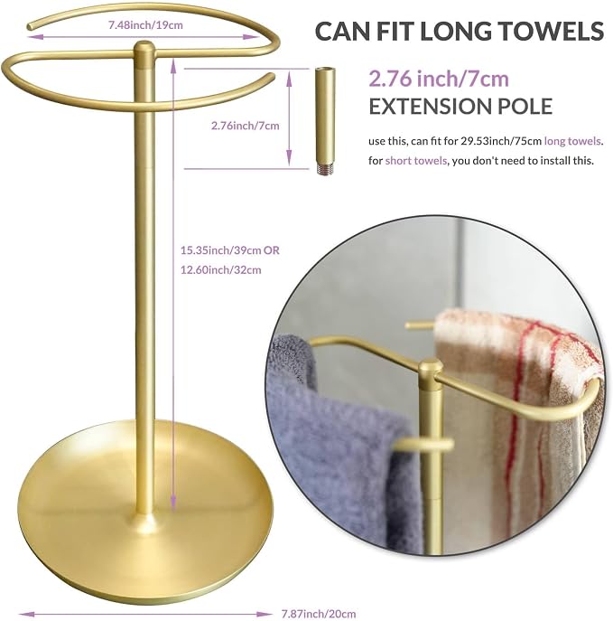 Hand Towel Holder Countertop with Storage Tray Weighted (Brushed Gold) | heavier base | electroplated for a lasting shine | bathroom organizer | storage tray for watch, necklaces, glasses, earring