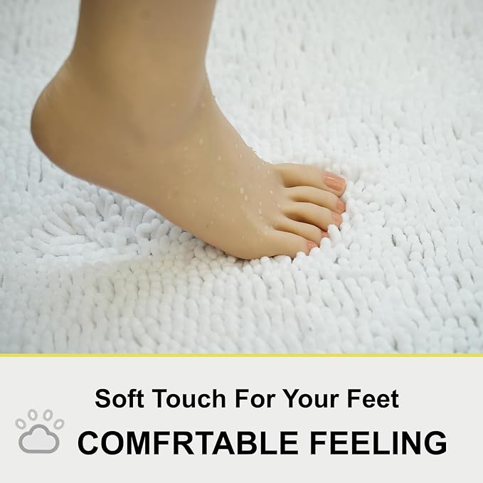 BOANKODU White Bathroom Rugs Sets 2 Piece, Soft Chenille Bath Mat Absorbent Bathroom Rug, Bathroom Mat with PVC Non-Slip Bottom, Machine Washable Bath Rugs (32x20 Inch + 24x16 Inch, White)