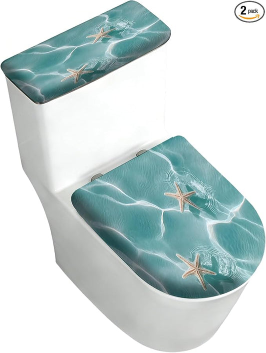 2 pack Toilet Lid Cover & Tank Lid Cover,Fits Standard & Elongated Toilet | Soft Stretchable Fabric,Machine Washable,Decorative Bathroom Protective Covers