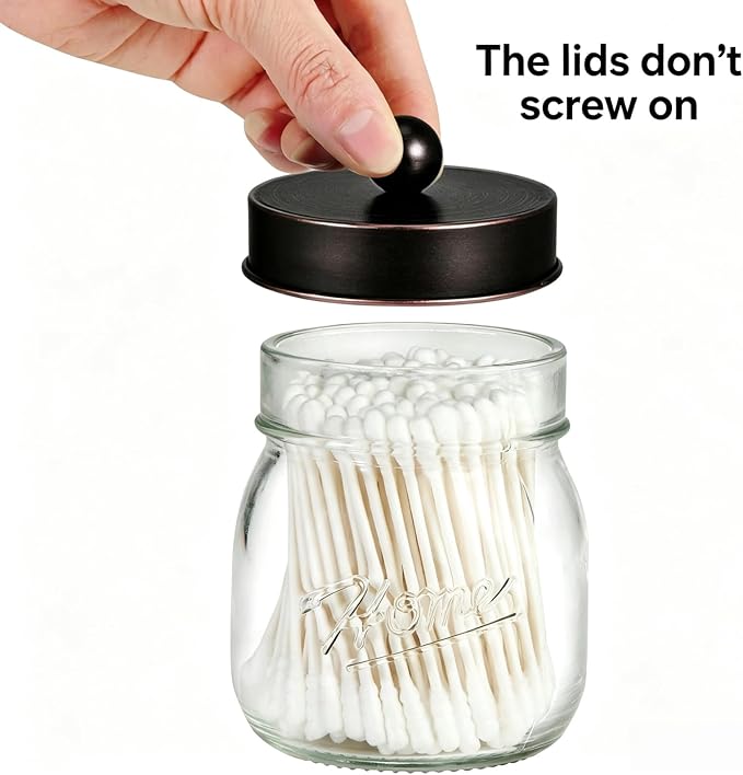 SheeChung Bathroom Decor, Bathroom Organizers and Storage, Qtip Holder, Vanity Decor, Cute Mason Jars for Cotton Swabs, Balls, Cotton Pads, Floss Picks (Oil Rubbed Bronze, 3 Pack)