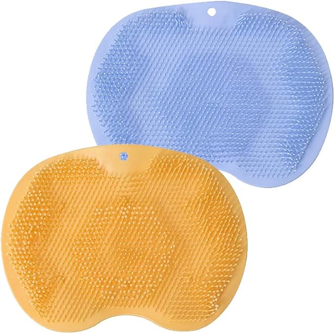Silicone Shower Foot Scrubber Mat, Silicone Shower Foot Brush Pad for Home, 2025 Upgrade with Non-Slip Suction (Blue+Orange)
