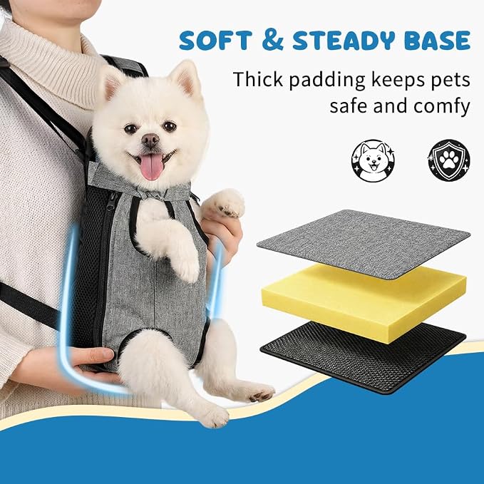 Mosago Dog Backpack Carrier, Front Chest Carrier for Small Dogs, Grey, L | Adjustable Shoulder Straps, Legs Out Design, Front Pocket Storage, Durable Fabric, Hands-Free Carrying, Walking/Hiking