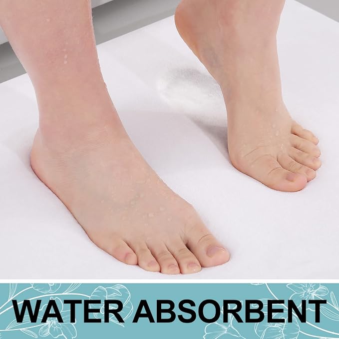 Smiry Memory Foam Toilet Rugs 24x20, Extra Soft Absorbent Bathroom Rugs | White, Quick Dry Machine Washable Non-Slip Contour Bath Mat for Toilet
