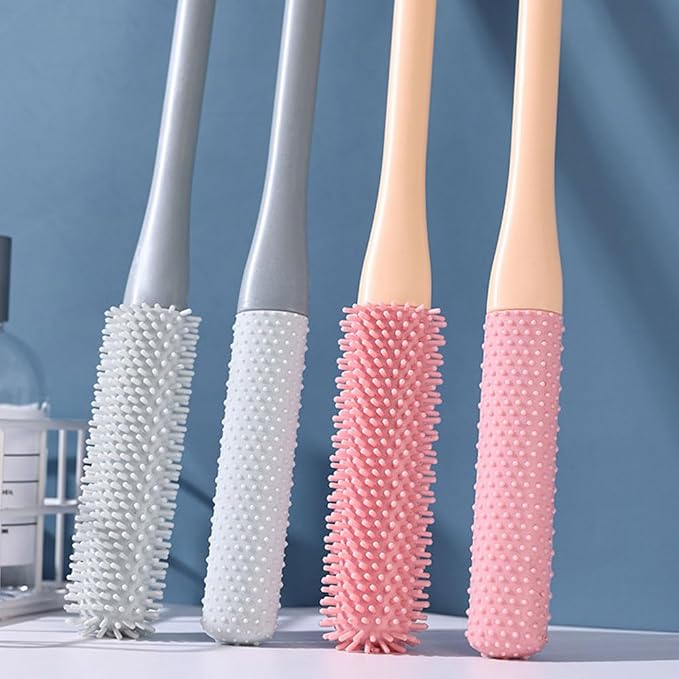 Long Handled Silicone Toe Crevice Cleaning Brush & Exfoliating Brush, 2025 New Soft Rubber Toe Cleaning Tool, Foot Scrubber Shower Feet Care for Seniors, Elderly, Men and Women (Pink+Grey)