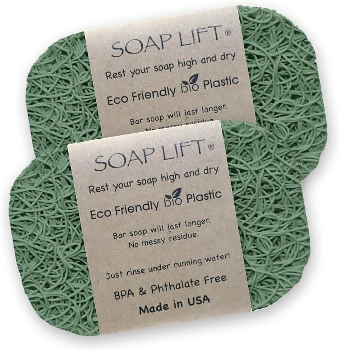 Soap Bar Holder - Flexible Shower Tray with Self-Draining Design - Soap Saver Pad Made of BPA-Free Bioplastic - Handmade Soap Lifts for Bar Soap, Dishes, Shower & Bathroom Sink - 2-Pack (Sage Color)