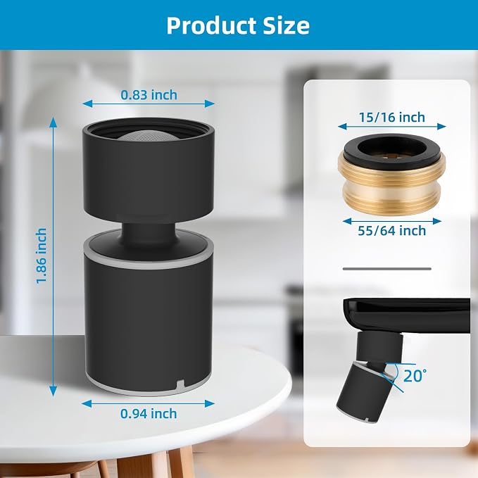 Hibbent NSF/ANSI/CAN 61 Certified Kitchen Faucet Aerator, CUPC Certification 360-degree Swivel Sprayer 2 Water Flow Sprayer Modes Faucet Extender-55/64Inch-27UNS Female Thread, Matte Black