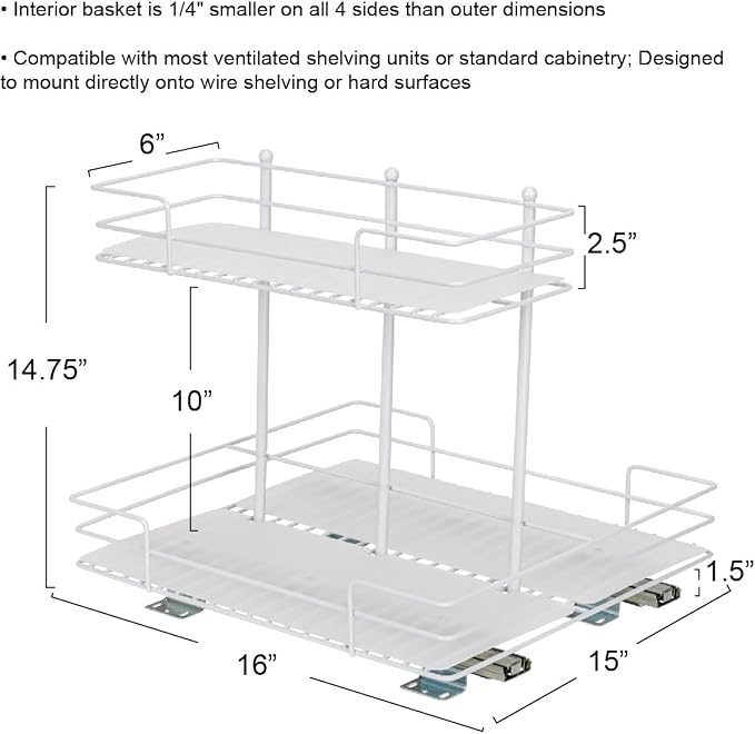 Household Essentials White Steel Double-Tier Pantry Organizer