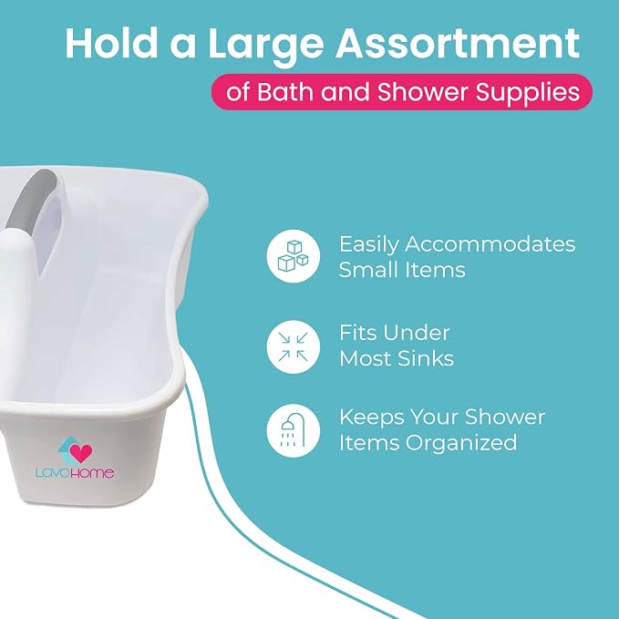 Bath Caddie White - Totes with Divided Compartments and Handles for Organizing, Storing & Carrying Cleaning Supplies and Bathroom Accessories (Large Cleaning Caddy)