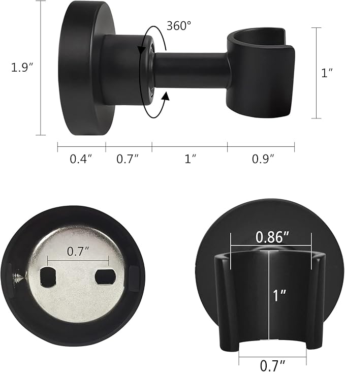 PHASAT Shower Head Holder Wall Mount SUS304 Stainless Steel Shower Wand Holder,Adjustable Handheld Shower Head Bracket Holder Matte Black,A13021B