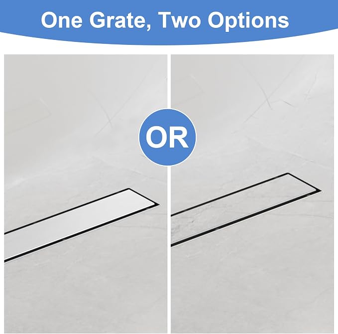 36-Inch Linear Shower Drain with Tile Insert Grate, SUS 304 Stainless Steel Linear Drain, Brushed Nickel Long Rectangle Shower Floor Drain with Leveling Feet, Hair Strainer, Fits Bathroom