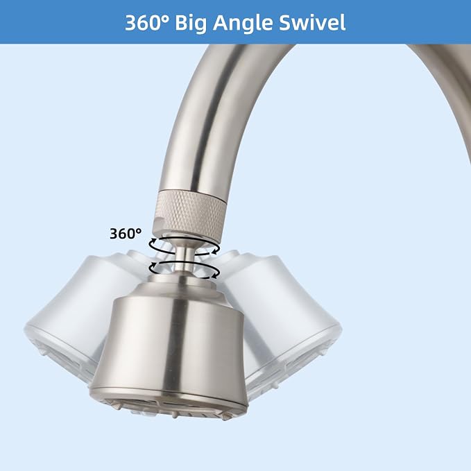 Hygie Rinse Kitchen Sink Faucet Head Replacement 4 Spray Faucet Sprayer Attachment with 2 Ball Joint, Big Angle Swivel, 55/64-27UNS Famale Thread, Male Thread Adapter Included, Brushed Nickel