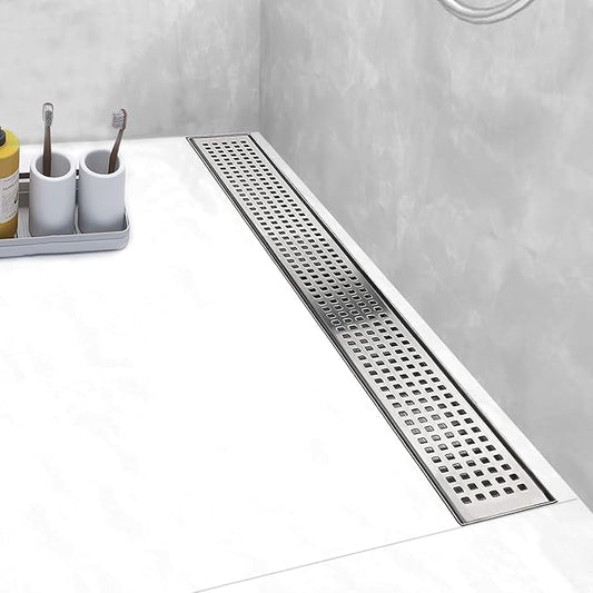 Linear Shower Drain, Shower Drain 40 inch with Removable Grate Cover, Professional AISI 304 Stainless Steel Shower Floor Drain, Linear Drain with Hair Catcher and Leveling Feet