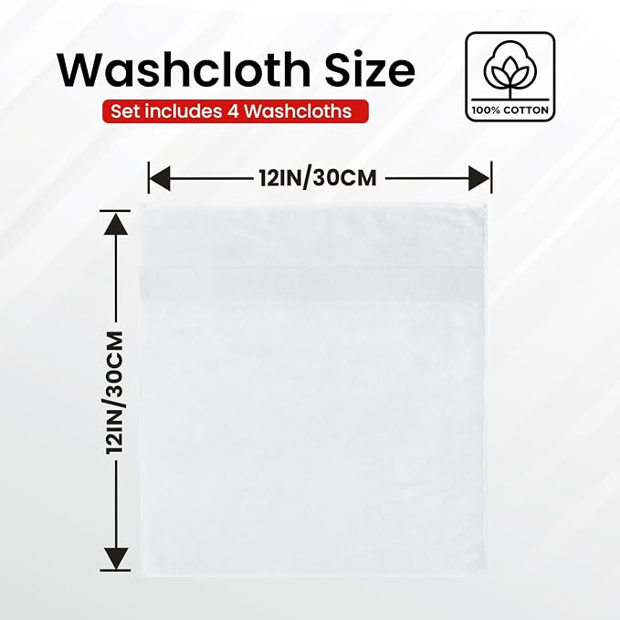Infinitee Xclusives 100% Cotton Luxury Wash Cloths for Showering - 4 Pack | Washcloths [13x13] - Soft and Absorbent Face Towels for Bathroom Wash Clothes - Gym, Spa & Hotel Use