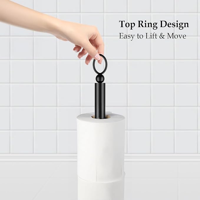 ROLABAM Toilet Paper Holder Stand with Reserve Function, Free Standing Toilet Paper Holder for Bathroom, Space Toilet 4 Rolls Toilet Paper Storage 22.5" Height (2 Pack, Matte Black)