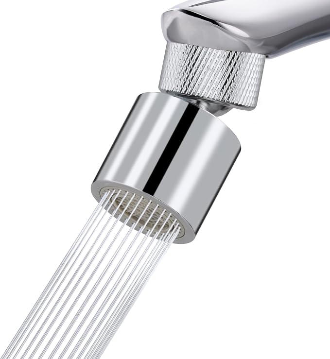 Hibbent Dual-function Metal Faucet Aerator, 2-Flow Big Angle Rotate Kitchen Sink Aerator 360 Degree Swivel Sink Sprayer Attachment, 55/64 Inch Female Thread, Chrome