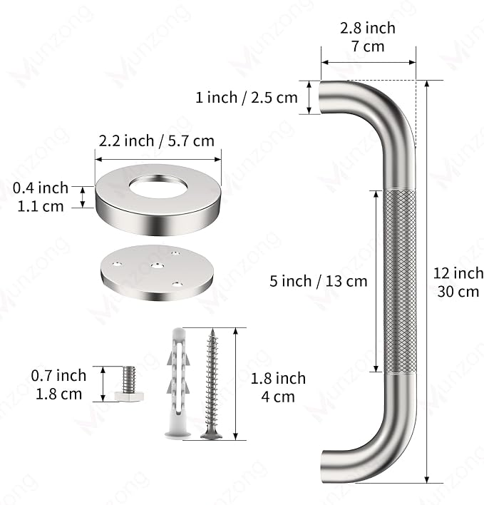 12 Inch Anti Slip Shower Safety Bars,Munzong Bathroom Grab Bars for Bathtubs and Showers,Brushed Nickel Knurled Handicap Balance Bar,Safety Hand Rail Support Elderly Senior Bath Handle