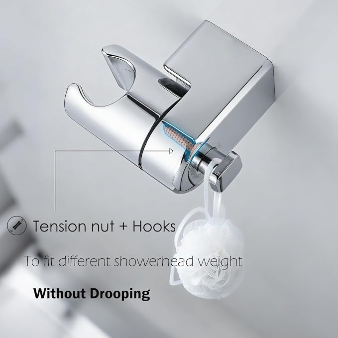 Wall Mount Handheld Shower Head Holder - All Metal -360 Variable Adjustable - Adhesive Or Screw Installation - Universal Shower Hose Holder - (Polished Chrome)
