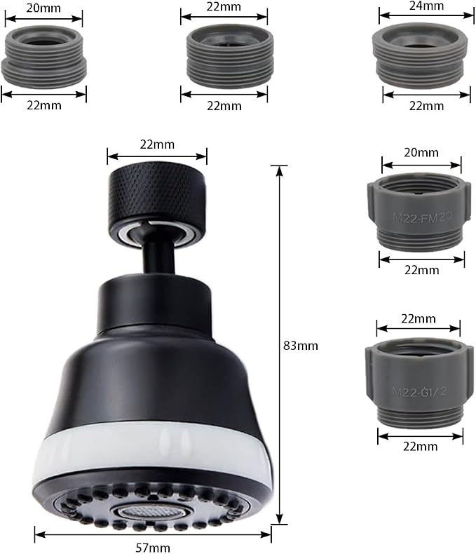 Faucet Aerator Faucet Sprayer Attachment, Kitchen Faucet Head Replacement with 4 Spray Modes, 360° Swivel Faucet Extender Anti-Splash Sink Sprayer Faucet Nozzle Head (Diamond, Black)