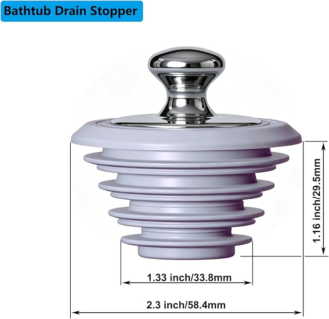 XAJOON Bathtub Drain Stopper,Tub Stopper,Silicone Bathtub Stopper, Washbasin Drain Plug(Gray,Patented Product)