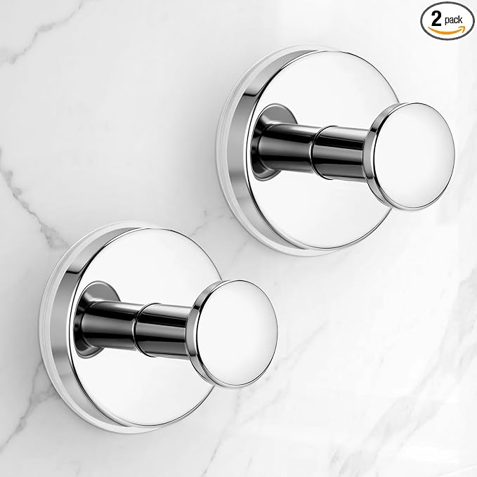 Large Suction Cup Hooks for Shower,Glass Window&Door,Mirror,Reusable Shower Hooks,No-Drill Removable Towel Hooks for Bathroom,2 Packs(Mirror Silver)