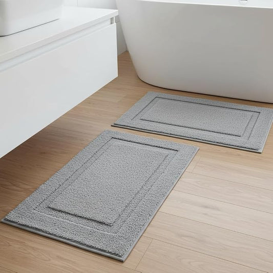 SHACOS Soft Microfiber Bathroom Rugs Set of 2 Pieces, Light Grey | 32x20 + 24x16, Absorbent Plush Bath Rugs, Non Slip Washable Shaggy Bath Mats, Fluffy Bathroom Runner Floor Mats Shower Rug