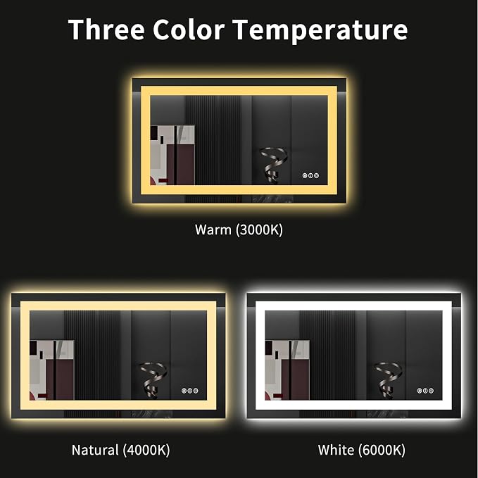 LOAAO 40"X24" LED Bathroom Mirror with Lights, UL Listed | Anti-Fog, Dimmable, 3 Color Temperature, Backlit + Front Lit, Memory Function, Tempered Glass