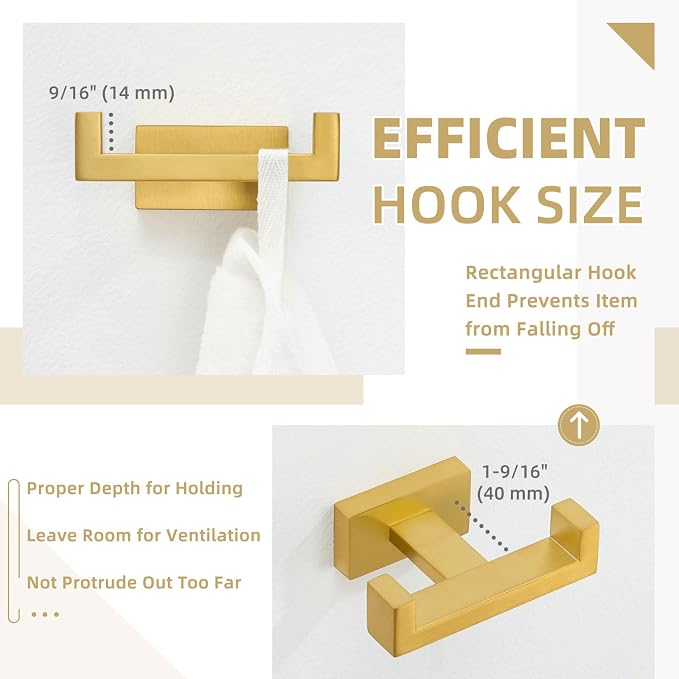 Angle Simple Towel Hook for Bathroom, SUS 304 Stainless Steel Hand Towel Holder, Double Robe Coat Hook for Wall, Brushed Dark Gold