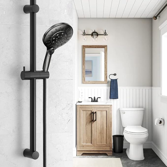 OFFO Shower Slide Bar 28 in Adjustable Installation Distance 19-27 in with 360° Adjustable Handheld Shower Head Holder for Bathroom, Screw Wall Mounted, Matte Black