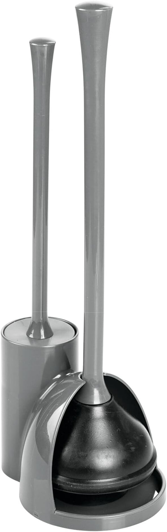 iDesign Compact Toilet Brush and Plunger Set, Gray | Bathroom Cleaning, Storage