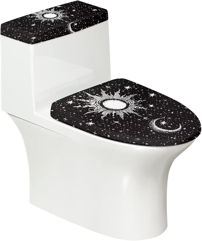 Toilet Lid Covers for Bathroom Set Gothic Toilet Seat Lid Cover Sun Moon Pattern, Washable Bathroom Decor