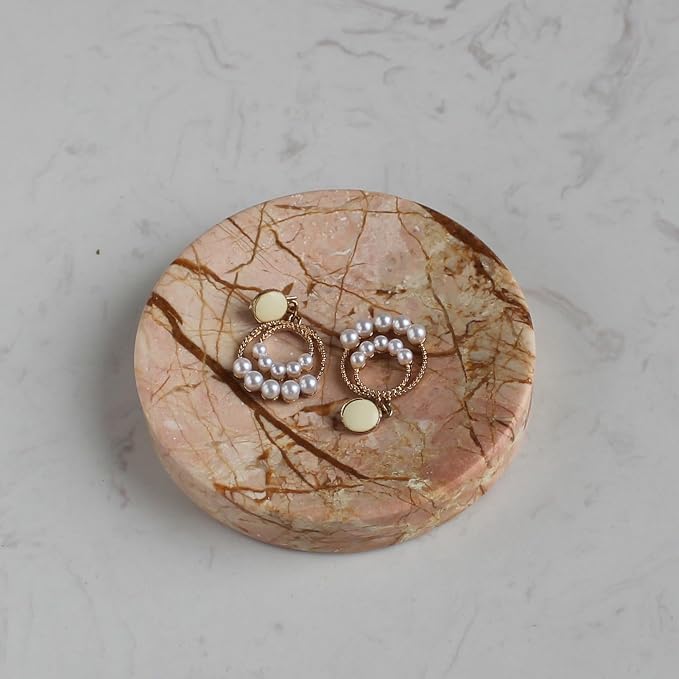 Natural Pink Marble Soap Dish, Round Small Jewelry Dish, Sponge Holder for Bathroom, Kitchen