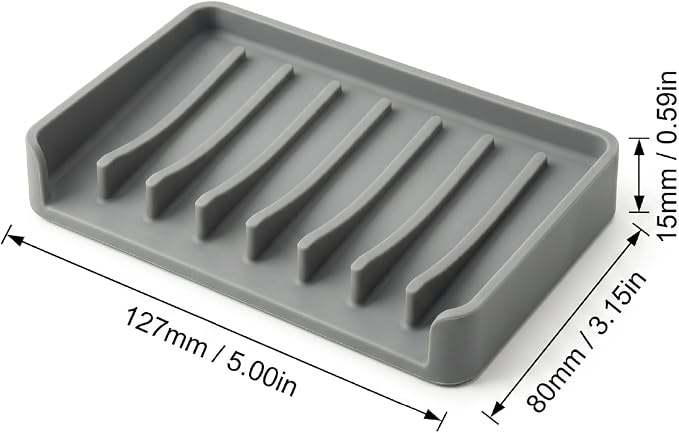 Bathway Silicone Soap Dishes for Shower, Self-Draining Bar Soap Holder Non-Slip Sink Organizer Tray for Sink, Bathroom & Kitchen, Keeps Bar Soap Dry& Dishwasher Safe, Gray & White(2 Pack)
