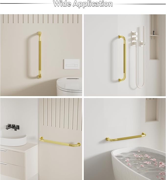 32 Inch Shower Grab Bar, Brushed Gold Bathroom Grab Bar Handle with Anti-Slip Knurled Grip, Stainless Steel Bath Balance Bar, 1.25" Diameter Bath Safety Bar Support for Seniors Elderly Pregnant