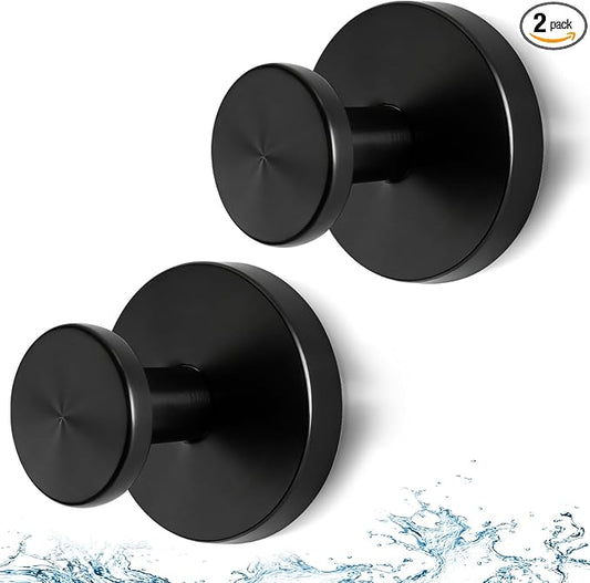 Black Suction Cup Hooks for Shower, Heavy Duty Vacuum Lock No Drill Hooks, Modern Matte Bathroom Hooks for Glass Door Tile & Windows, 2 Pack