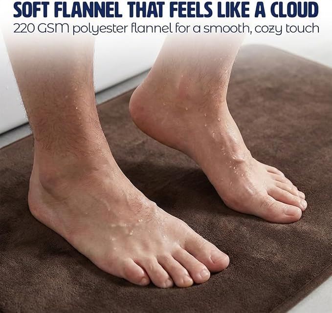 Muddy Mat® Memory Foam Bath Mat – Velvet Soft Non Slip Bathroom Rugs, Thick Absorbent Bath Rugs, Washable Bath Mat for Bathroom Floor and Shower, Brown 2ft x 3ft