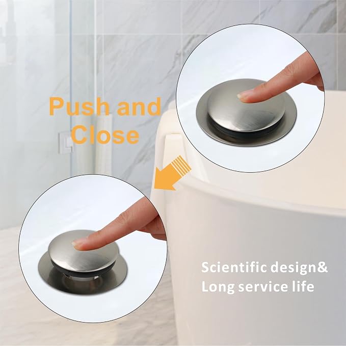 Brushed Bathtub Drain Stoppers, Wellup Universal Pop Up Bathtub Drain Stopper Replacement, Tip Toe & Lift and Turn Tub Plug, Stainless Steel Drain Conversion Kit for 1-3/8"and 1-1/2" Bathroom Drains