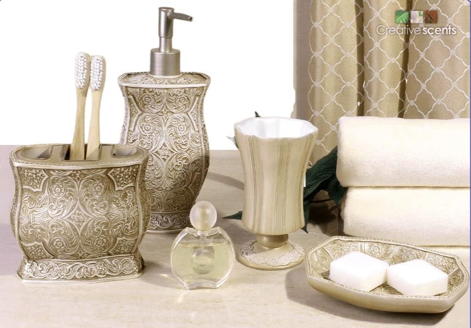 Creative Scents Victoria Beige 4 Piece Resin Bathroom Accessories Set