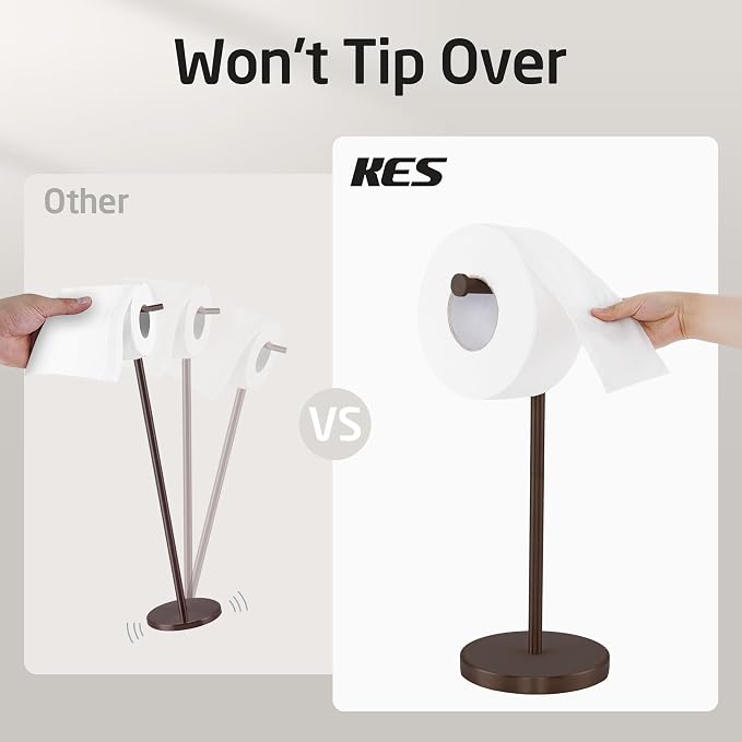 KES Bronze Toilet Paper Holder Stand, Heavy Base, 18/8 Stainless Steel | Freestanding Design, Anti-Slip Padded Base, 1-Minute No-Drill Assembly, Fits All Roll Sizes, Compact 8-Inch Base