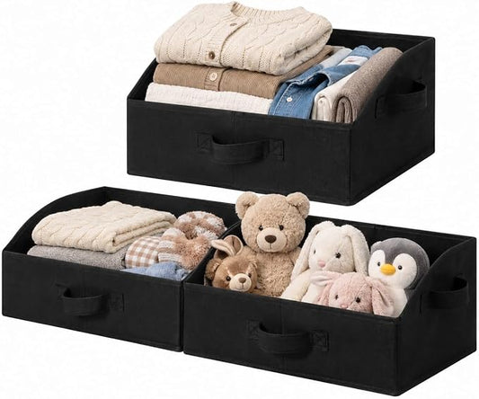 GRANNY SAYS Purse Organizer for Closet, Trapezoid Storage Bins, Closet Organizers and Storage, Decorative Storage Baskets for Shelves, Clothes, Toys, Towels, Black, 3-Pack