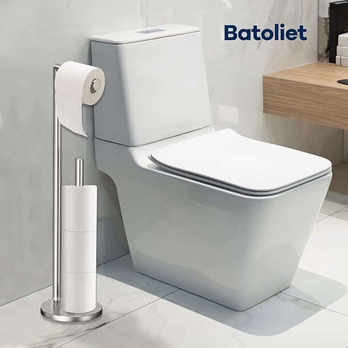 Toilet Paper Holder Stand, Bathroom Free Standing Storage, Brushed Nickel | Rustproof Toilet Paper Roll Holder for 4 Rolls,with Non-Slip Stable Base,Bathroom Organizers and Storage