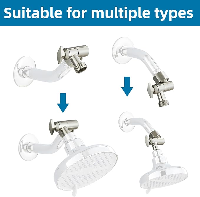 Metal Shower Head Elbow Adapter, 360 ° Adjustable Swivel Brass Showerhead Adapter Brushed Silver