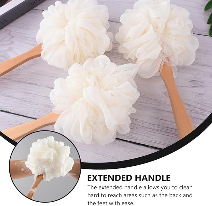 Ipetboom Long Handle Bath Sponge Brush with Loofah Mesh Exfoliating Scrubber for Shower Back and Feet Dead Skin Removal Suitable for Men and Women 13.77 Inch Handle