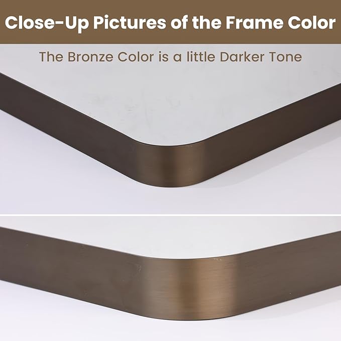 LOAAO 36"X36" Bronze Bathroom Mirror | Rounded Rectangle, Brushed Bronze Metal Frame, Anti-Rust, Tempered Glass, Hangs Horizontally or Vertically